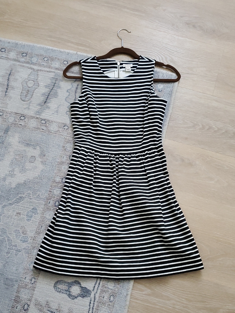 J. Crew Black Off White Striped Sleeveless Dress Pockets SzXXS